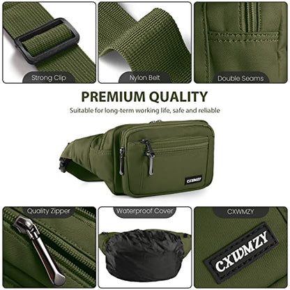 CXWMZY Fanny Packs For Women & Men Waist Pack Hip Bum Bag with Multi-Pockets Large Capacity Waterproof Casual Bum Bag for Disney Traveling Casual Cycling Running Hiking (Army Green) - color: Green