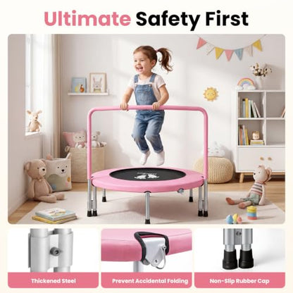 RAVS 36" Toddler Trampoline, Foldable Indoor Kids Trampoline with Handle - color: Pink