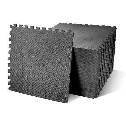 BalanceFrom 2-Pack 36-Count 24x24x0.5 Inch EVA Interlocking Foam Exercise Tile Mat, Black – Non-Slip Puzzle Flooring for Home Gym, Fitness Studio, or Playroom