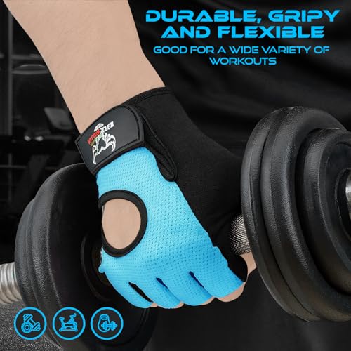 BEAST RAGE Fingerless Weight Lifting Gloves with Palm Protection Padding, Breathable Lightweight Gym Gloves for Men, Women, Weightlifting, Cycling, Exercise, Training Pull Up - color: Aqua, size: X-Small