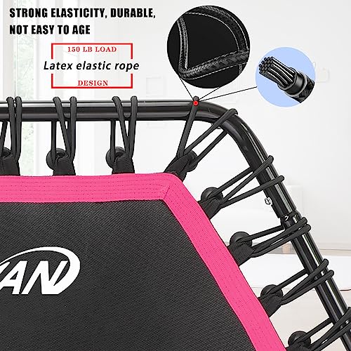Newan 48'' Fitness Trampoline with Adjustable Handle Bar, Silent Trampoline Bungee Rebounder Jumping Cardio Trainer Workout for Adults - Max Limit 330 lbs - color: Pink