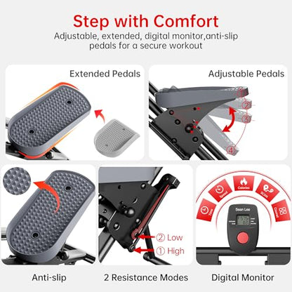 seanleecore Stair Stepper Machine for Home with Device Holder & Silicone Floor Mat, Extra-Long Non-Slip Pedals Vertical Climber Exercise Machine