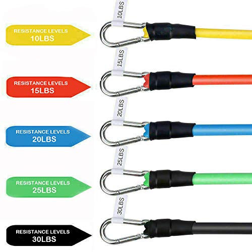 11 Pack Exercise Resistance Bands with Handles Exercise Stretch Fitness Home Set, With 5 Stackable Exercise Bands with Carry Bag, Handles, Legs Ankle Straps & Door Anchor, Automatic Counting Jump Rope