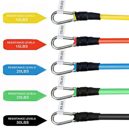 11 Pack Exercise Resistance Bands with Handles Exercise Stretch Fitness Home Set, With 5 Stackable Exercise Bands with Carry Bag, Handles, Legs Ankle Straps & Door Anchor, Automatic Counting Jump Rope
