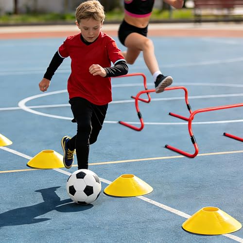 Agility Hurdles,9"-12.6" Adjustable Speed Training Hurdles for Football, Basketball, Soccer Hurdles Training Equipment Set of 6 Cones Set - color: Orange 5 Pack