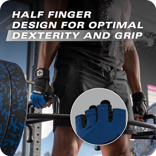 Harbinger Training Grip Wrist Wrap Gloves - Enhanced Grip & Wrist Support, Breathable Lycra Back, Padded Leather Palm, Half-Finger Design, Quick Pull Tabs - Ideal for Weightlifting, Gym - Men's - size: Large