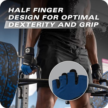 Harbinger Training Grip Wrist Wrap Gloves - Enhanced Grip & Wrist Support, Breathable Lycra Back, Padded Leather Palm, Half-Finger Design, Quick Pull Tabs - Ideal for Weightlifting, Gym - Men's - size: Medium