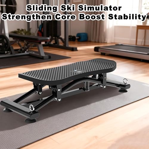 Sliding Ski Simulator with Resistance Bands, Indoor Skiing Fitness Equipment for Home Gym with Non-Slip Base, Full-Body Cardio Training Machine for Core, Leg & Arm Workout