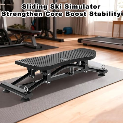 Sliding Ski Simulator with Resistance Bands, Indoor Skiing Fitness Equipment for Home Gym with Non-Slip Base, Full-Body Cardio Training Machine for Core, Leg & Arm Workout