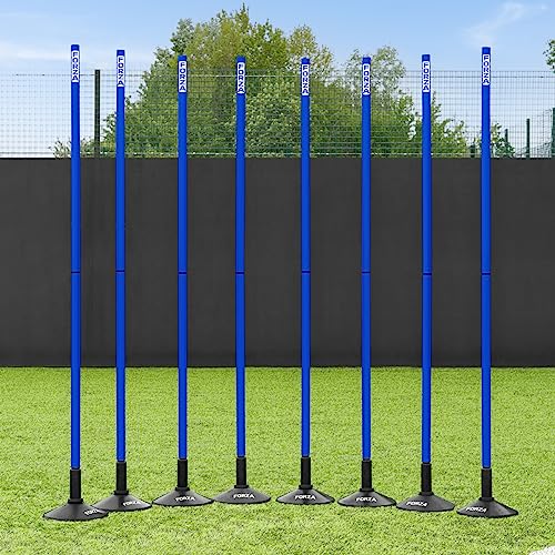FORZA Slalom Agility Poles | Improve Endurance, Speed & Footwork | Color, Size & Rubber Base Options Available [8 Pack] - color: Electric Blue, size: With Bases, style: 6ft