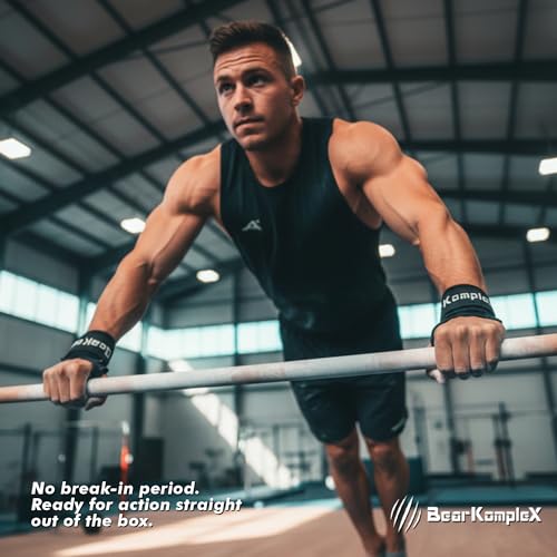 Bear KompleX No Hole Hand Grips - Non-Slip Fingerless Gymnastics Grips for Weight Lifting, Pull-ups & Cross Training | Lightweight, Padded Wrists & Foldable Grip. - size: Medium