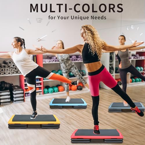 43''Inch Adjustable Aerobic Exercise Step Platform with 4 Stackable Risers - Home Gym Fitness Stepper for Cardio, Strength Training