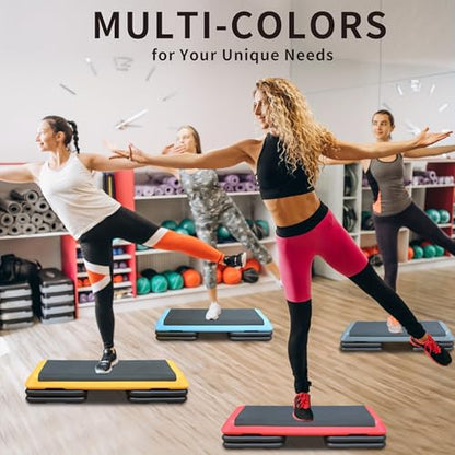 43''Inch Adjustable Aerobic Exercise Step Platform with 4 Stackable Risers - Home Gym Fitness Stepper for Cardio, Strength Training