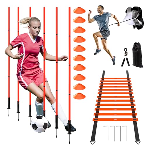 24Pcs Soccer Agility Training Equipment Set Ultimate Agility Poles Cones Ladder More for Quick Assembly and Easy Portability Suitable for All Skill Levels Enhance Speed Agility Training - color: Orange