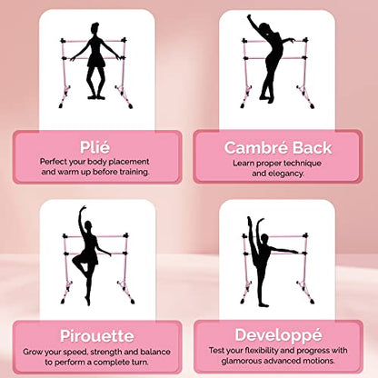 New & Improved 4 Ft Steel Double Ballet Barre with Carry Bag and Beginner Guide,Adjustable&Portable Ballet Barre for Home and Gym,Quality Ballet bar Anti-Wobble,Stretching Dance bar - color: Pink