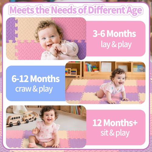 Foam Play Mat, EVA Non-Toxic Interlocking Floor Mats - color: Pink/Beige/Purple, size: 36 Pcs/70.8*70.8