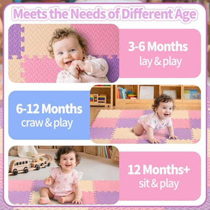 Foam Play Mat, EVA Non-Toxic Interlocking Floor Mats - color: Pink/Beige/Purple, size: 36 Pcs/70.8*70.8