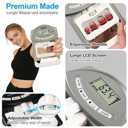 Grip Strength Tester Trainer - Dynamometer Handgrip Measurer Meter, Handheld Strengthener Exerciser for Sports, School, and Home Use