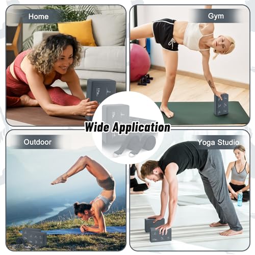RETON Yoga Blocks Set with Straps, High Density Yoga Bricks, Lightweight EVA Foam Pilates Block, 2 Yoga Blocks with 2 Straps for Yoga, Pilates, Fitness, Stretching and Toning