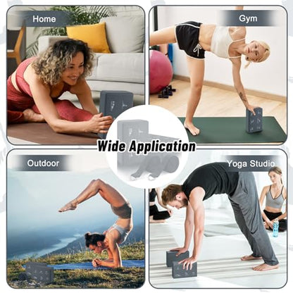 RETON Yoga Blocks Set with Straps, High Density Yoga Bricks, Lightweight EVA Foam Pilates Block, 2 Yoga Blocks with 2 Straps for Yoga, Pilates, Fitness, Stretching and Toning