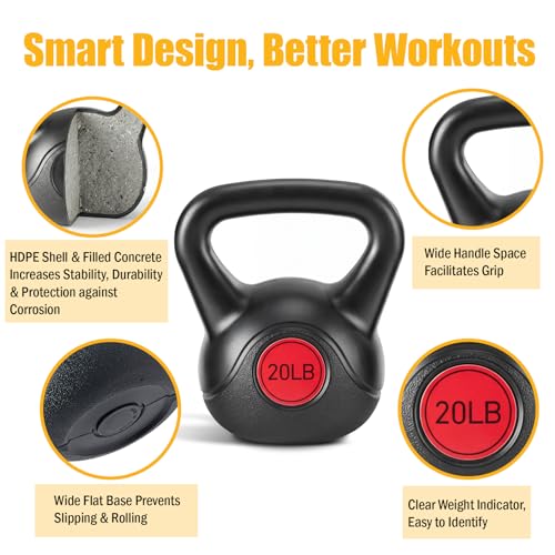 NEWBULIG Hard Kettlebell Set, Strength Training Kettlebells, Fitness Equipment, Durable Concrete Core, HDPE Shell, Multi-Level Workout Equipment for Home Gym & Outdoor