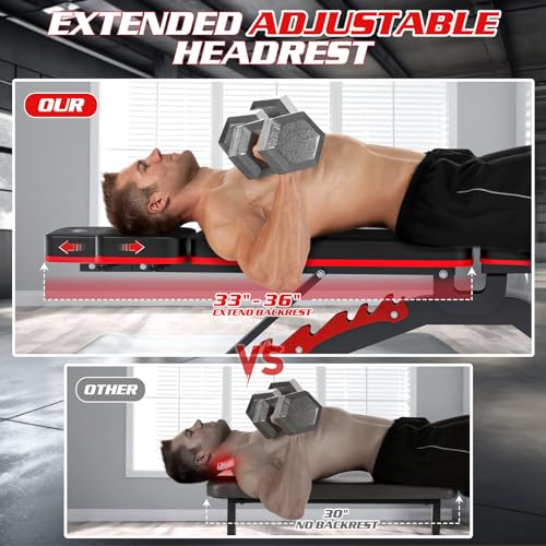 1200LBS Adjustable Weight Bench Press, Heavy-duty Workout Bench for Home Gym, Extra Headrest, Incline Decline strength Training Bench Press for Full Body Workout Extrem Stable