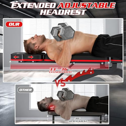 1200LBS Adjustable Weight Bench Press, Heavy-duty Workout Bench for Home Gym, Extra Headrest, Incline Decline strength Training Bench Press for Full Body Workout Extrem Stable