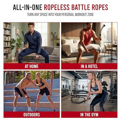 Weighted Ropeless Battle Ropes Home Gym Cordless Heavy Duty Exercise Equipment with Strap Portable Low Impact Cardio Workout Strength HIIT Training Fitness Tool for Arms Core Full Body Father's Day