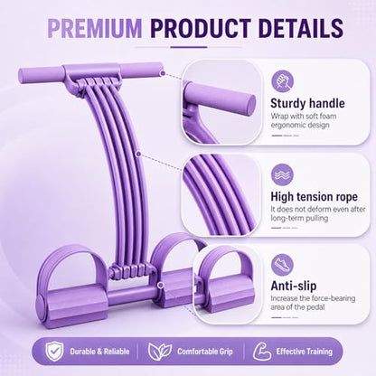 Pedal Resistance Band with Handles, 8 Tube Upgraded Exercise Band, 3-in-1 Multi-Function Latex Fitness Equipment for Foot Pull, Back & Chest Workout - color: pink