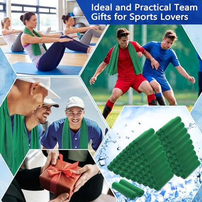 100 Pack Cooling Towels, 40"x12" Cooling Towels for Neck and Face Breathable Soft Chilly Sweat Rag Microfiber Sport Rags for Gym Yoga Golf Running - color: Green