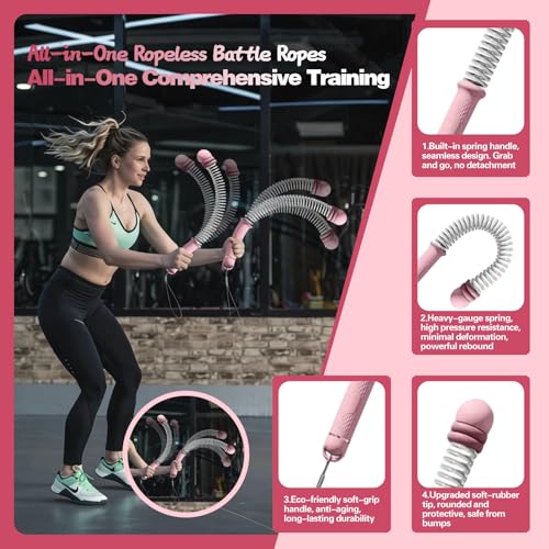 Portable Ropeless Battle Ropes Sticks Adjustable Weight for Home Gym,Three Colors Available (Pink)