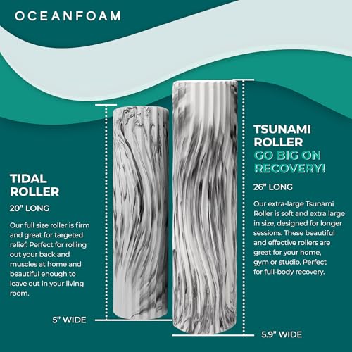 Tsunami Roller (Black Marbled) - Extra-Large, 26" x 5.9" - Soft, Textured Foam Roller for Physical Therapy, Back Pain, Exercise & Stretching - Wave Textured - Yoga, Athletics, & Wellness - color: Black Marbled