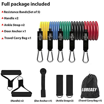 Resistance Bands Set (11 PCS) Portable Home Gym Accessories - Stackable Up to 150 lbs,Exercise with Door Anchor, Handles, Carry Bag, Legs Ankle Straps for Training, Workouts