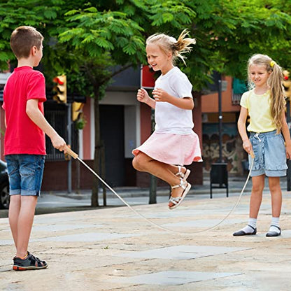4 Pcs Jump Ropes for Kids with Wooden Handle Cotton Braided Adjustable Skipping Rope for Exercise Fitness Jumping Rope for Children Boys Girls Students Preschooler Outdoor Fun Activity