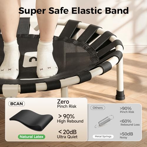 BCAN BT6 56IN 2-Person Kids Trampoline, Safe-Elastic Band Foldable Frame Trampoline for Kids 1-8, ASTM Certified-Toddler Trampoline Indoor with Adjustable Stable Handlebar, Load 220lbs