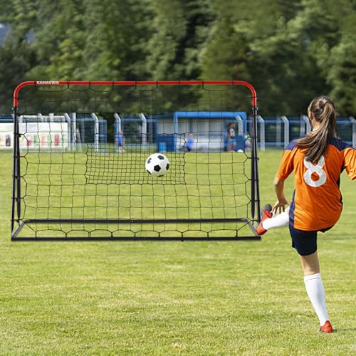 Soccer Rebound Net, 4'x4' Steel Soccer Rebounder, Bounce Back Net for Backyard Soccer Practice Training-Adjustable Angle