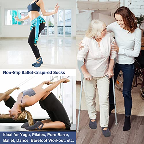 Ozaiic Pilates Socks for Women Non Slip Grip Yoga Barefoot Indoor Workout - color: 4 Pairs -Blue/Purple/Pink/Dark Gray