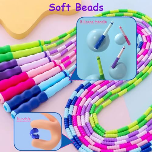 Jump Rope for Kids Girls and Boys, Soft Beaded Jump Ropes, Adjustable Skipping Rope, Tangle-Free Segmented Rope for Kid and Women Men Adults Exercise, Keeping Fit, Training - 9.2Ft - color: Blue and Purple