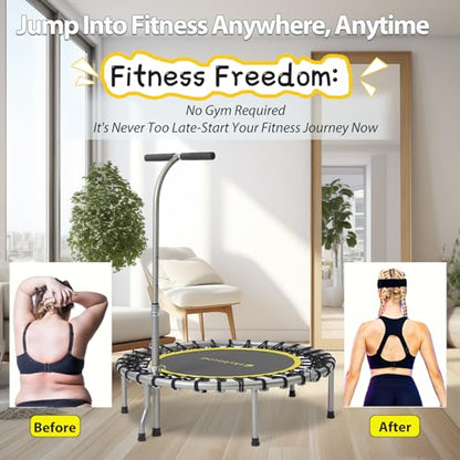 SkyBound Mini Rebounder Trampoline for Adults Foldable Fitness Rebounder with Adjustable T-Bar Handle - 40" Exercise Trampoline for Kids & Adults - Indoor Fitness Trampoline for Workout Trainer - style: Elite