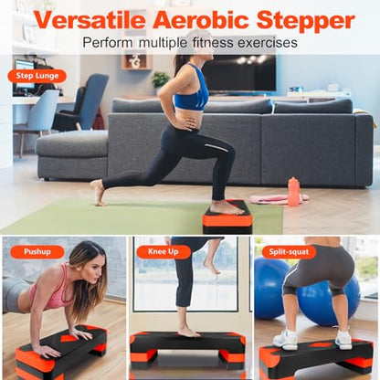 27" Exercise Workout Aerobic Step Platform with Adjustable 4"-6"-8" Risers - color: Orange