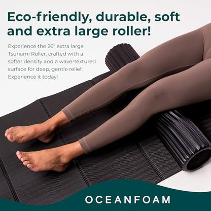 Tsunami Roller (Black) - Extra-Large, 26" x 5.9" - Soft, Textured Foam Roller for Physical Therapy, Back Pain, Exercise & Stretching - Wave Textured - Yoga, Athletics, & Wellness