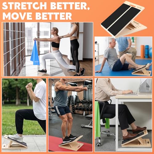 Portable Slant Board for Calf Stretching, Adjustable Wooden Calf Stretcher Incline Board, Calf Stretch Board for Squats Leg Knees Heel Ankle Stretching - color: 3pcs （slant Board + Resistance Bands）