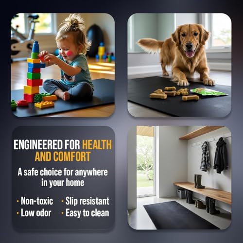 Rubber King Multi-Purpose Exercise Mat - 100% Recycled Thick Rubber Mat for Home Gym Flooring, Non-Slip, Low-Odor Durable Workout Mat for Indoor/Outdoor, Shoe-Friendly