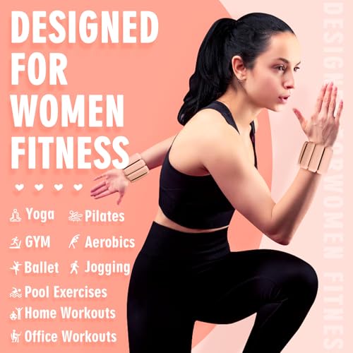 Wrist Weights, 2Pack Adjustable Wearable Wrist Ankle Weights for Women/Men, Silicone Wrist Bangles for Walking, Yoga, Pilates, and Gym, Arm & Leg Workout, 2lb - color: Flesh Pink