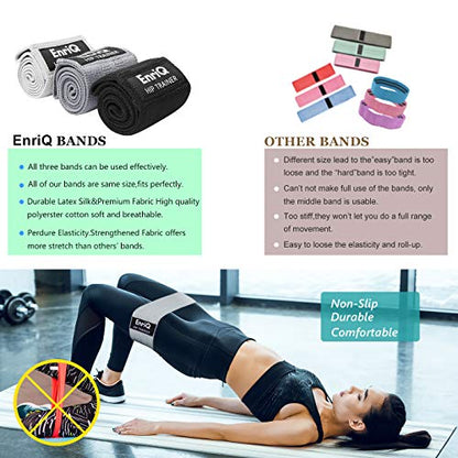 EnriQ Booty Bands Fabric Resistance Bands for Legs and Butt - Non Slip Cloth Hip Bands Elastic Workout Bands - Activate Glutes and Thighs - Made of Premium Elastic Fabric