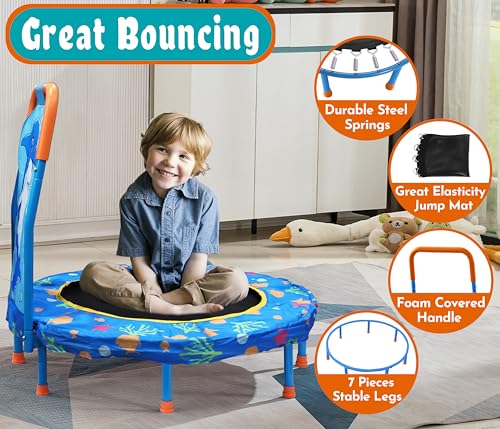 No-Gap 36" Mini Trampoline Toddler Trampoline with Handle for Kids, 36 inch Indoor Garden Small Kid Trampoline Baby Trampolines with Super Safe Cover for Toddlers Ages 2 to 5