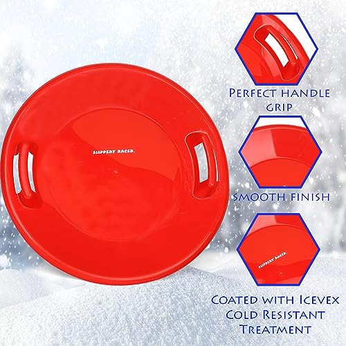 Slippery Racer Heavy-Duty Cold Resistant Downhill Pro Adults and Kids Plastic Outdoor Winter Saucer Disc Snow Sled with Handles (RED, 1)