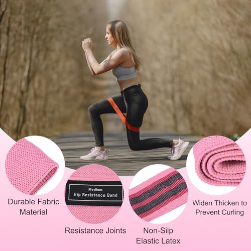 PATIKIL Booty Resistance Bands for Working Out Non-Slip Workout Elastic Fabric Resistance Loops with Bag and Instruction - color: Pink, Rose Red, Rubber Red