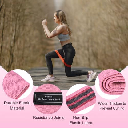 PATIKIL Booty Resistance Bands for Working Out Non-Slip Workout Elastic Fabric Resistance Loops with Bag and Instruction - color: Pink, Rose Red, Rubber Red