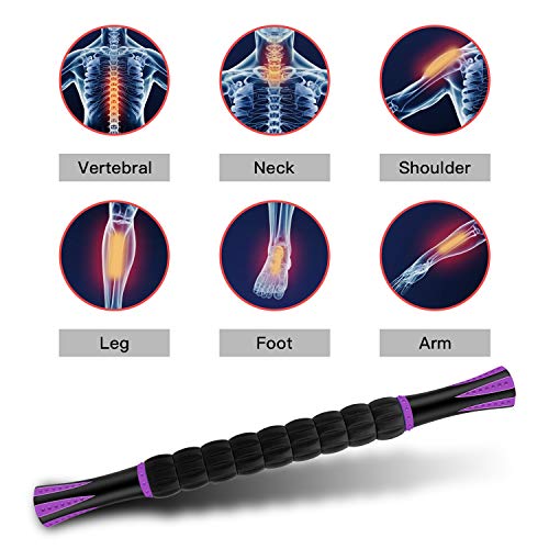 Muscle Roller Massage Roller Stick- Deep Tissue Fascia Blaster for Myofascial Pain Relief, Lymphatic Drainage & Body Sculpting, Handheld Physical Therapy & Recovery Tool (Purple Black-18 inch)